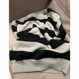 Women's Sweaters Fashion Design Sense Black And White Stripe Long Sleeves Knitted Sweater Temperament Versatile Comfortable Pullover