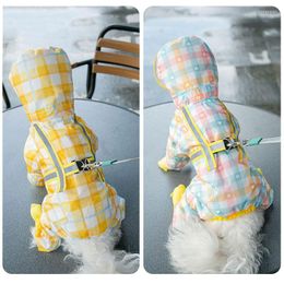 Dog Apparel Pet Raincoat Small And Medium All Inclusive Four Legged Fashion Plaid Reflective Clothing Accessory