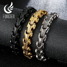 Charm Bracelets Fongten Punk Dragon Snake Link Chain Mens Bracelet 316L Stainless Steel Black Gold Silver Color Viking Fashion Jewelry 230801