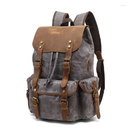 Backpack Vintage Canvas Backpacks For Men Oil Wax Leather Travel Waterproof Laptop School Daypacks Retro Bagpack Large Capacity