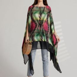 Women's Blouses SuperAen 2023 European And American Summer Round Neck Loose Bat Sleeve Printing Short Chiffon Blouse