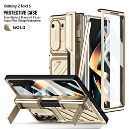 Luxury designer Casing For Samsung Galaxy Z Fold 5 Case Hinge Armour Shockproof Magnet Fold 4 with S Pen Holder Kickstand 360 Full Protector Cover