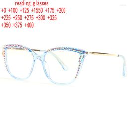 Sunglasses 2023 Fashion Diamond Decoration Frame Cat Eye Reading Glasses Women Anti Blue Light Computer Presbyopia Eyeglasses XN