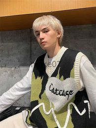 Men's Sweaters Harajuku Vintage Colorblock Pullover Sweater Vest Men Women's Clothes Y2K Oversized Knitwear Unisex Sleeveless Knitted Sweaters J230802