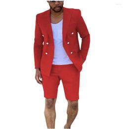 Abiti da uomo Summer Red 2 pezzi One Button Formal Slim Fit Groomsmen Suit Set Uomo Prom Party Dress Blazer Shorts