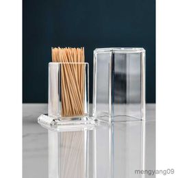 2pcs Toothpick Holders Thickened Toothpick Box Transparent Toothpick Bottle Round Square Hotel Toothpick Creative Storage Box R230802