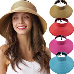 Wide Brim Hats Women Summer Big Straw Hat UV Protect Beach Hollow Ribbon Foldable Sun Top Ladies Cap Bows Versatile Y2M4