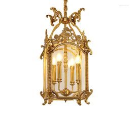 Pendant Lamps XUANZHAO French All Copper Chandelier Light Luxury Villa Porch Balcony Antique