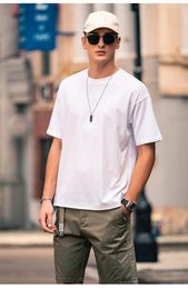 Men's T Shirts Y1396 2023 Trendy Youth Round Neck Loose Simple Pure Colour Short-sleeved T-shirt