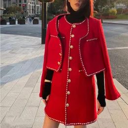 Women's Jackets 2023 Women Fashion Jacket Clothes Christmas Red Little Fragrance Coat Year Slim Tops