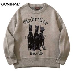 Men's Sweaters Men Vintage Sweater Y2K Streetwear Hip Hop Vintage Knitted Doberman Dog Sweaters Autumn Harajuku Fashion Retro Casual Sweaters J230802