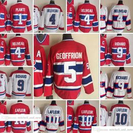 1909-1999 Filme Retro CCM Hóquei Jersey Bordado 4 Jean Beliveau 10 Guy Lafleur 9 Maurice Richard 5 Bernie Geoffrion 1 Jacques Plante Vintage Jerseys