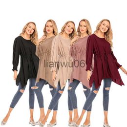 Women's Blouses Shirts Four Seasons Women's Tops Turkish Solid Color Casual Tops Simple Style Long Sleeve Long Style Tops Fashion Allmatch Elastic J230802