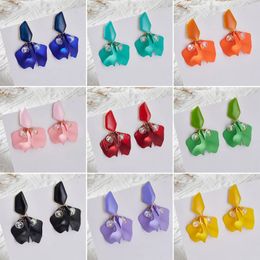 Fashion Acrylic Petal Flower Earrings for Women Unique Drop Glaze Crystal Beads Dangle Earrings Party Wedding Jewelry