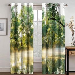 Curtain Modern Nature Scenery Trees At Sunset View Two Drape Thin Window Curtains For Living Room Bedroom Decor 2 Pieces