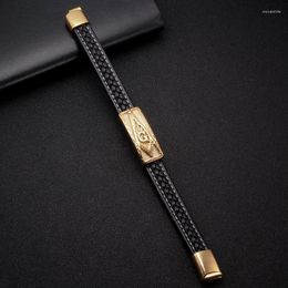 Charm Bracelets Luxury Handmade Braided Stainless Steel Chain Link Cuff Bangles Vintage Men Male Sporty Genuine Leather