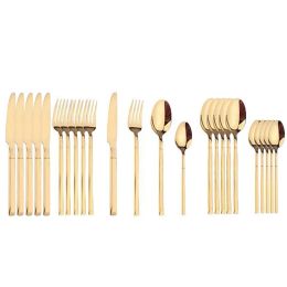 24pcs Stainless Steel Tableware Kitchen Cutlery Fork Gold Utensils Dinnerware Set Black Knife Spoon Dinner Tableable Set