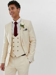 Men's Suits Custom Made Groomsmen Beige Groom Tuxedos Notch Lapel Men Wedding Man 3 Pieces ( Jacket Pants Vest Tie ) C872