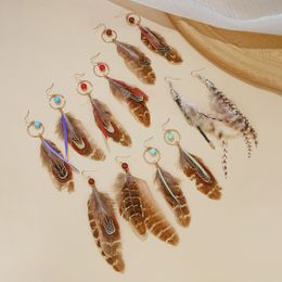 Vintage Simple Elegant Long Feather Earrings for Women Bohemian Round Circle Beads Dangle Earrings Female Party Vacation Jewelry