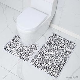 Carpets Bathroom Foot Mat Toilet Seat Cover 2Pcs Set Shower Room Entrance Doormat Home Absorbent Bathtub Decor Carpet Bath Anti-Slip Rug R230802