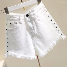 Women's Shorts White High-waisted Rivet Denim Summer All Matching A-line Loose-Slimm Wide-leg Pants Korean Fashion Jeans