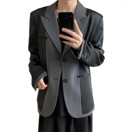 Men's Suits Black Gray Splice High-end Blazer Men Japan Korean Streetwear Fashion Vintage Loose Casual Suit Jacket Male Coat