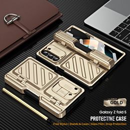 Luxury Bag Magnet For Samsung Galaxy Z Fold 5 Case Hinge Armour Shockproof Fold 4 with S Pen Holder Kickstand 360 Full Protector Cover