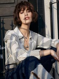 Women's Blouses Classic Stripes Thin Blouse Woman Summer Lapel Single Breasted Long Sleeve Casual Shirt Tops 2023 Office Lady Elegant