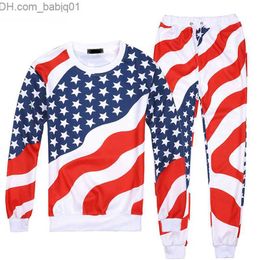 Men's Tracksuits 2017 New Fashion Men/Women American Flag Print Tracksuits Crewneck Sweatshirt+Pants 2pcs Pullovers joggers set Plus S-XXL R2393 T230802