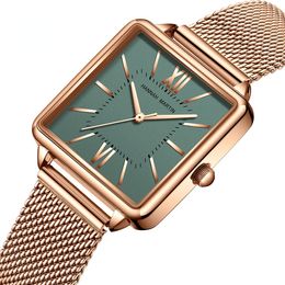 Wristwatches Japan Quartz Movement Green Dial Roman Square Watches Case Stanless Steel Fashion Wristwatch Ladies Rose Gold For Women 230802
