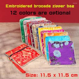 Gift Wrap 5pcs Silk Zipper Bag Jewelry Carry Sachet Chinese Style Embroidered Purse Brocade Cloth Empty