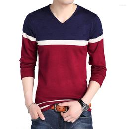 Men's Sweaters Men Brand Oversize Sweater Autumn V-necked Slim Striped Knitted Bottom Clothes