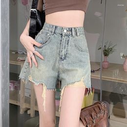 Women's Shorts Summer Vintage Old High-waist Ripped A-line Denim Wide-leg Women