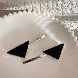 Triangle retro style snap clip black designer hair clips for women elastic hypoallergenicity enamel pure color oversized hairpin beautiful decoration ZB046 C23