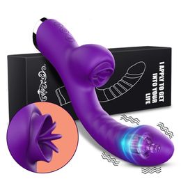 Vibrators Vibrator For Women 2 In 1 Licking Machine Clitoris Stimulator GSpot Powerful Vibro Dildo Wand Female Clit Sucker Adult Sex Toys 230801