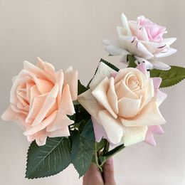 5Pc Luxury Feel Big Rose Flower Moisturising Real Touch Artificial Flowers Wedding Roses Bouquet for Home Living Room Decoration