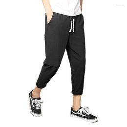 Men's Pants 2023 Crop Trend Loose Casual Large Size Fashion Versatile Handsome Simple Small Foot Linen