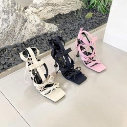 Dress Shoes Bow Strap Stiletto Sandals Open Square Toe High Heels Women Strappy Banquet Party Boots Sandalias Mujer Verano Chaussure Femme