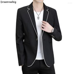 Men's Suits Preppy Style Colour Blocking Binding Men Single Button Casual Blazer Black And White 2023 Notched Lapel Mens Slim Suit Jacket