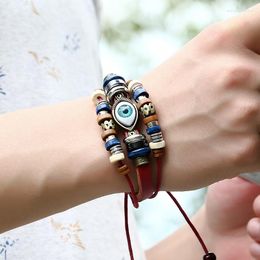 Charm Bracelets Accessories Beaded Eye Cowhide Bracelet Pull Adjustable Couple Leather For Women Men Jewelry Friends Gifts