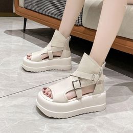 Dress Shoes Sandals For Women Summer 2023 Fashion Round Toe Open Casual Flat Designer Wedge Sandal Back Zipper White Women's