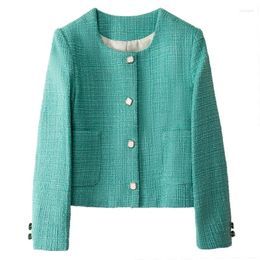 Women's Jackets 50% Wool 2023 Spring Autumn Green Style Temperament Short Coat Ladie's Metal Button Fragrant Jacket