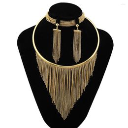 Necklace Earrings Set Dubai Golden Tassel Charm Bracelet Women's Jewellery Wedding Anniversary Party Gift Resale