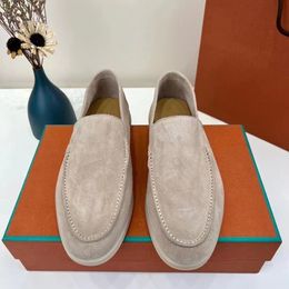 Dress Shoes Luxury Designer LP Suede Summer Charms Embellished Walk Loafers Couple Mens Leather Casual Slip on Flats Shoe 230801