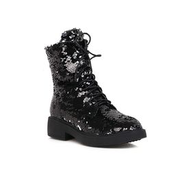 Boots Color Changing Sequined Cloth Autumn And Winter Trendy Women s One Color Changing Multi Color Magical Shoes Sequin Circle 230801