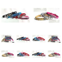 Dog Collars Leashes 20Pcs/Lot 7Colors Snake Skin Pu Leather Pet Cat Collar With Slide Bar Fit For 10Mm Diy Letter Charm Drop Deliver Dhc01