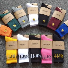 2023 Men's Towel Socks Fashion Brand Carhart Women's Middle Tube Gold Label Embroidered Bottom