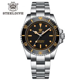 Wristwatches STEELDIVE SD1954V Bracelet 41MM Stainless Steel Case 300M Waterproof Vintage Luminous Slide Clasp NH35 Mens Dive Watch Reloj 230802