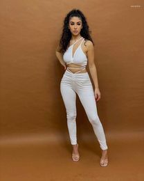 Women's Two Piece Pants LFRVZ 2023 Luxury Designer Sexy White Suitable Young Bikini Top High Waist Long Pencil Skinny Women 2 Set