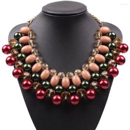 Choker Fashion Model Gold Colour Chain Big Bead Ball Colourful Acrylic Crystal Chunky Statement Necklace For Women